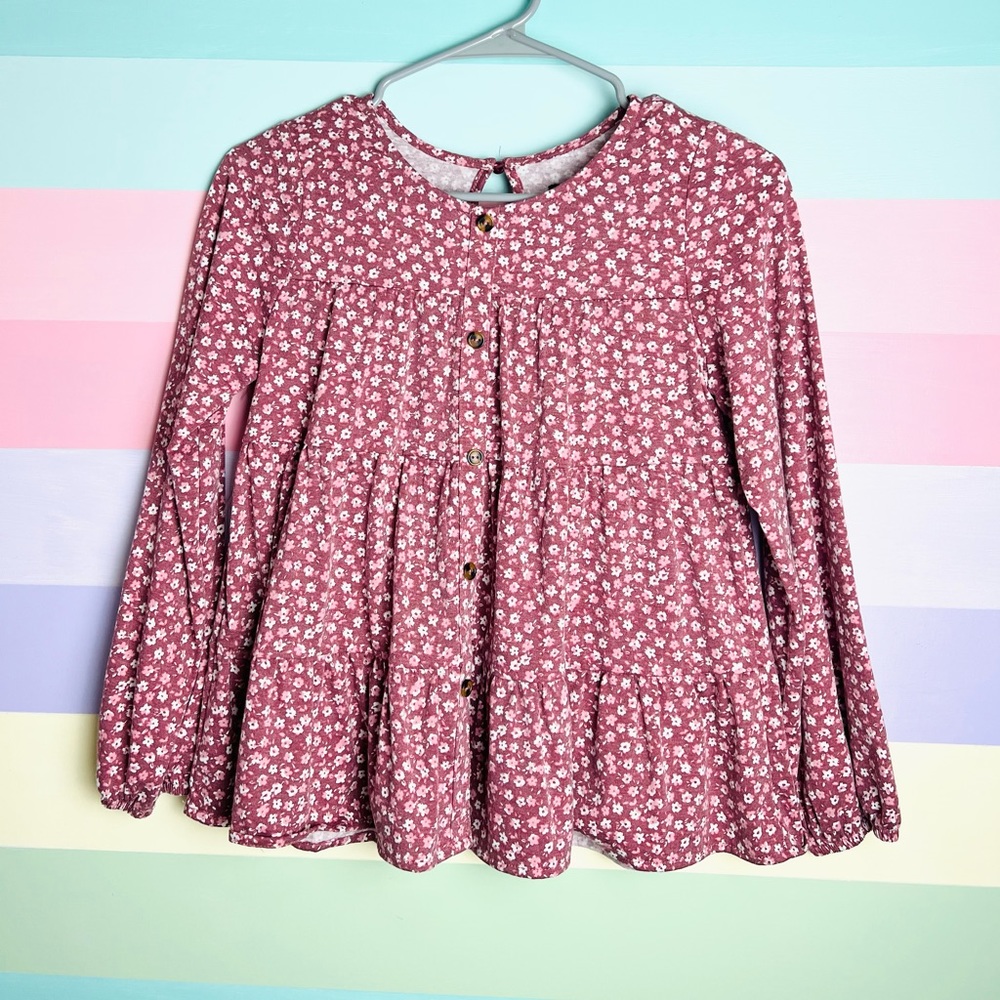 Girls floral long sleeve flowy blouse, light weight, large